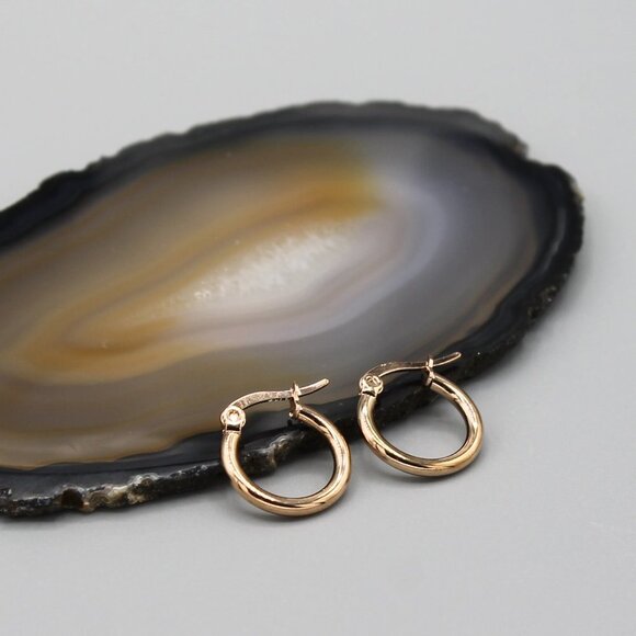 Jewelry earrings hoop hoops 15mm wide thin rose gold tone small elegant new - Picture 2 of 9